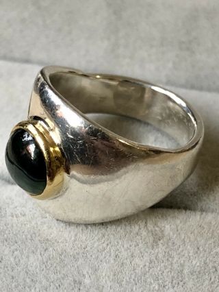 RARE Karl Lee Green Sapphire Ring Sterling Silver 22k Gold Studio Artisan Signed 7