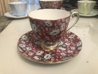 Rare Shelley Red Tapestry Rose Chintz Full Size Ripon Cup & Saucer