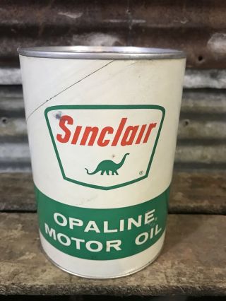 Full Vtg Ca.  60s Sinclair Opaline Motor Oil Composite 1 Quart Can Rare Nos