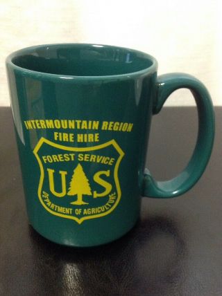 Rare Us Forest Service Fire Hire Department Of Agriculture Coffee Mug Cup Green