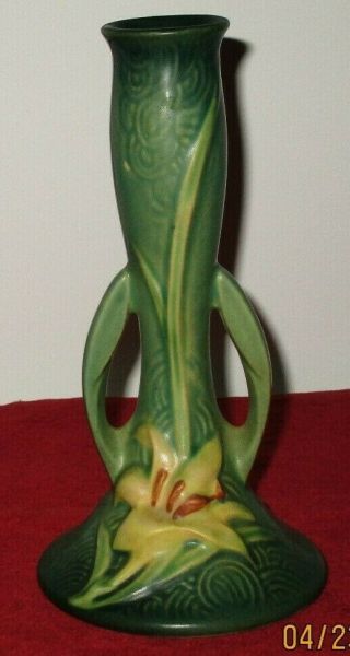 Elegant Vintage Roseville Art Pottery Rare Green Zephyr Lilly Bud Vase 201 - 7 "