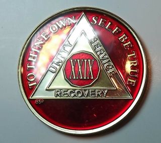 29 Year Recovery Aa Coin Red Gold Chip Xxix Alcoholics Anonymous Rare Token
