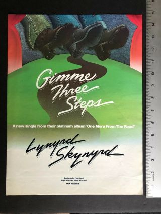 Lynyrd Skynyrd Rare 1977 Hit Single " Gimme Three Steps " 11x14” Promo Ad