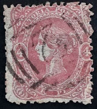 Rare 1860 - Victoria Australia 4d Rose Pink Emblem Stamp Variety Plate Crack