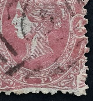 Rare 1860 - Victoria Australia 4d rose Pink Emblem stamp variety Plate Crack 3