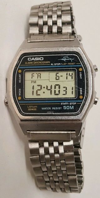 Rare Vintage Mens Casio (w - 36) Marlin Alarm Chronograph Watch.  Runs.  Good Shape.