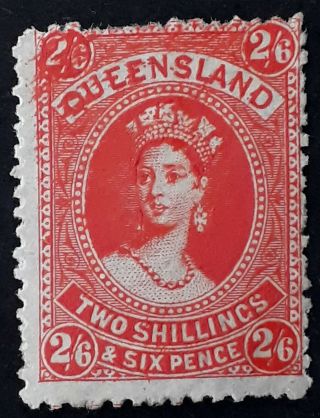 Rare 1882 Queensland Australia 2/6 Vermilion Lge Chalon Head Stamp Re - Entry