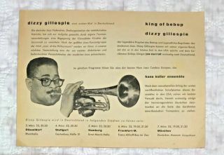 Rare Dizzy Gillespie 1953 Germany Tour Program/flyer.  Hans Koller,  Joe Carroll