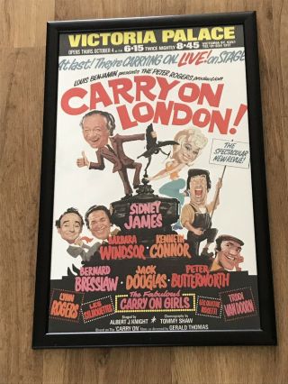 Rare Framed Carry On London Theatre Poster 1973