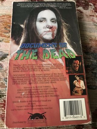 Document Of The Dead VHS rare horror zombies George Romero Night Dawn Day 2