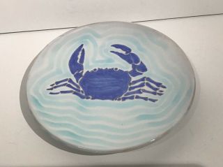 Rare Ernestine Salerno 8.  5 " Small Vintage Blue Crab Plate Italy