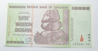 Rare 2008 50 Trillion Dollar - Zimbabwe - Uncirculated Note - 100 Series 706