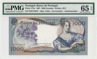 1967 Bank Of Portugal 1000 Escudos Rare ( (pmg 65 Epq))