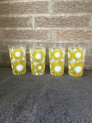 Vintage Libbey Clear Glass 12 Oz.  Sunflower Drinking Glasses Very Rare Pattern