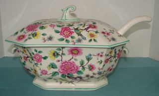 Rare James Kent Old Foley Chinese Rose Soup Tureen With Lid And Ladle England