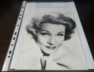 Marlene Dietrich Signed Photo German - American Actress Singer Rare Autograph
