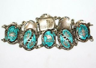 Rare,  Vintage Sterling Silver Blue Enamel Stamped Siam Jewellery Bracelet 24.  5g