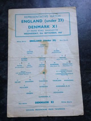 Bobby Moore First England U23 Match 1960 Very Rare