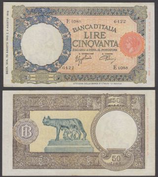 Italy 50 Lire 1943 (xf) Rare Banknote P - 58