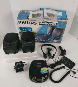 Rare Philips Az7368 Portable Cd Player Speaker Combo Set Speakers Ay3860