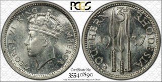 1937 - Three Pence Southern Rhodesia Pcgs Au58 Rare Coin