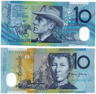 Australia 10 Dollars (plastic Polymer) 1996 - 98,  Pick 26,  Unc Rare