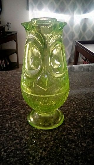 Rare Uranium Vaseline Glass Fairy Lamp Tiki Owl
