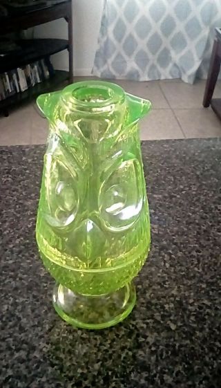 Rare Uranium vaseline glass fairy lamp tiki owl 2