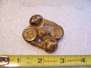 Antique Victorian Double PHOTO Memory PIN BROOCH swivel top rare form 4