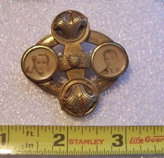 Antique Victorian Double PHOTO Memory PIN BROOCH swivel top rare form 6