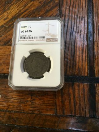 Rare 1819 Large Cent Ngc Vg 10 Bn