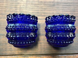 Vintage Rare 1970s Cobalt Blue Faroy Pair Diamond Point Votive Cups - Collectible