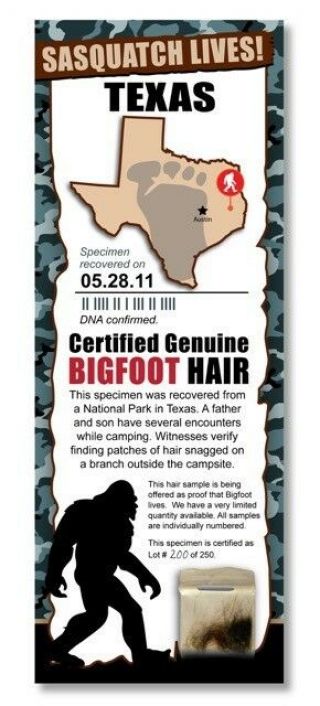 Bigfoot Hair Sample - Texas State Park Rare Unique Gift Boy Child Man Cave