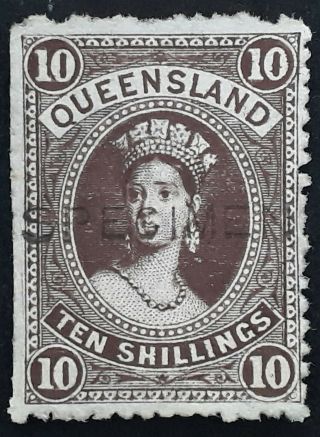 Rare 1882 - Queensland Australia 10/ - Brown Large Chalon Head Stamp Specimen