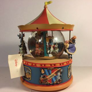 Rare Walt Disney Classic Mickey & Minnie Mouse Carousel Musical Water Snow Globe