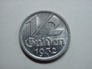 1932 Danzig Half 1/2 Gulden Coin Nickel Km 153 Rare One Year Type Au - Unc
