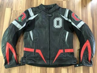 Rare Ohio State University Osu Leather Motorcycle Biker Jacket Size Medium Exc