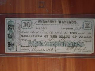 (E - 3129) VERY RARE 1864 State of Texas $10 Treasury Note - 5