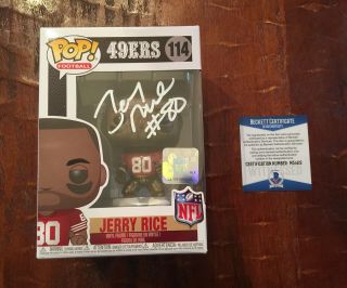 Rare 49ers Jerry Rice Signed White Funko Pop 114 With Bas Beckett Witness Cert