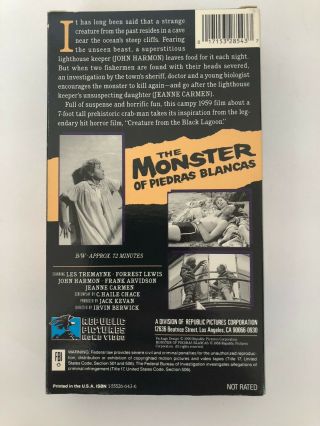 The Monster Of Piedras Blancas Rare & OOP Horror Republic Pictures VHS 5