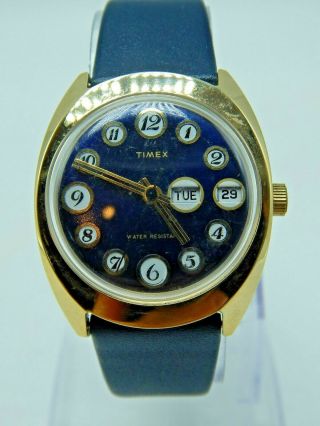 Rare Vintage Blue Telephone Dial Times Day Date Wrist Watch Running