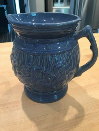 Very Rare 1930s Mccoy Pottery Stoneware Ducks On Parade Pitcher Blue Glaze Vhtf