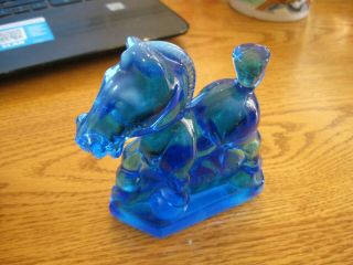 Very Rare 1991 Opalescent Blue Hca Heisey Fenton Glass Sparky Horse Figurine