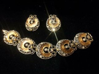 Vtg Gorgeous U/s Selro Bracelet & Cb Earring Set W Rare Raised C Topaz Stones