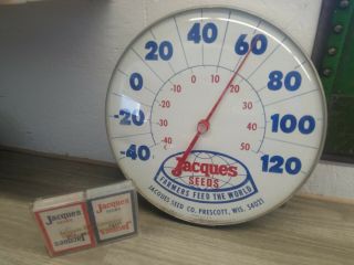 Vintage Very Rare Jacques Seed Outdoor Advertising Thermometer Plus Cards