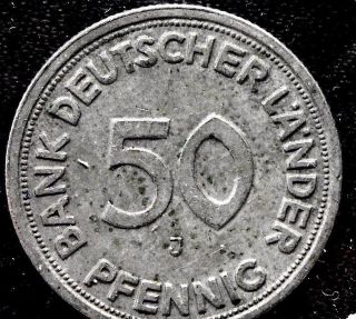 1949 J 50 Pfenning Deutchland Coin Km 104.  Rare