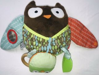 Skip Hop Brown Owl Plush Soft Baby Toy Rattle Clip On 2010 Rare 10”