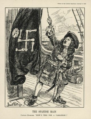 Rare Punch 1937 Cartoon: Hitler - Ship Sail - Swastika Of Cross - Bones - Spain