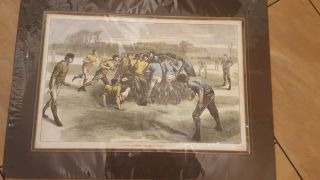 Very Rare Coloured 1871 Rugby Engraved Print By Swains From E Buckman.