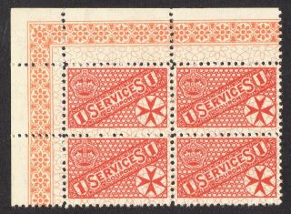 Malta Revenue Rare Corner Marginal Block Of The Service Stamp